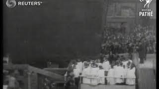 DEFENCE / TRANSPORT  HMS Sussex, named by Lady Leconfield and launched at Newcastle on Tyne (1928)