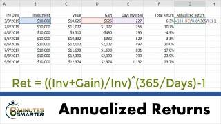 Calculate Annualized Returns for Investments in Excel