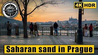 Prague Walking Tour in Sahara Dust Sky  | Unique Golden Haze  4K HDR ASMR