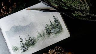 Adding Loose Watercolor to Create a Misty Winter Landscape