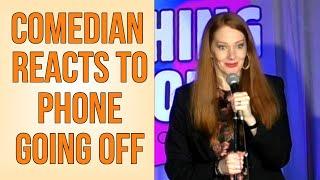 Comedian Diane Spencer reacts to phone going off