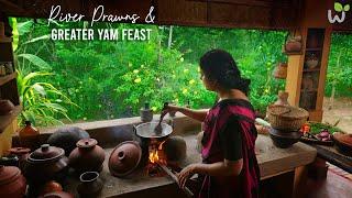 River Prawns & Greater Yam Feast | Kerala Traditional Lunch Recipes | Village lifestyle & foods 