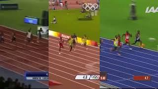 Usain Bolt’s 3 100m World Records (Side by side)