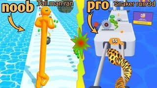 noob vs pro tall man run vs snake run 3d | noob vs pro vs hacker vs super | run race gameplay, video