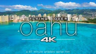 FLYING OVER OAHU [4K] Hawaii Ambient Aerial Film + Music for Stress Relief - Honolulu to North Shore