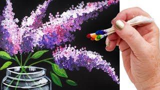 Lilacs in Mason Jar Q Tip Painting for Beginners Tutorial  | TheArtSherpa