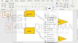 Change the connecting arrow between the objects TEST4U and preparatory into straight connecting...