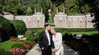 Pre-wedding shoot at Villa D'Este on Lake Como in Italy. Stunning sunset in Tuscany