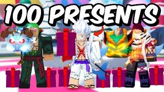 Opening 100 PRESENTS For DRAGON in Blox Fruits?!