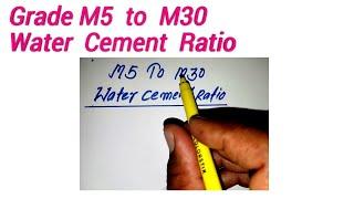 M5 to M30 water cement Ratio | Concrete Mix Ratio chart | Concrete Mix Design Ratio | Water Cement R