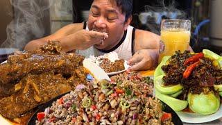 PORK SISIG!  SARSARAP BABY BACK SPARE RIBS! MANGGA at BAGOONG! Mukbang & Recipe. Filipino Food.