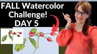 Fall Challenge Day 5 Wild Rose Hips ( Botanical Watercolor Painting For Beginners!)