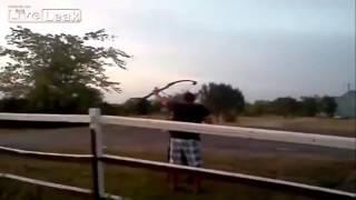 LiveLeak - Drunk guy, compound bow & artillery shell = Redneck fireworks fail