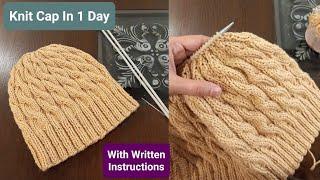 Knitting Cable Cap Hat Beanie with Straight Needles | Easy knit cap | Knitting Gents Ladies Kids Cap