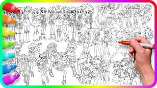 Coloring Pages Mix - EQUESTRIA GIRLS / How to color My Little Pony / Easy Drawing Tutorial Art