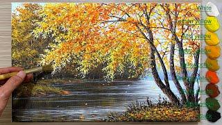 Process of painting landscapes with yellow leaves / Learning to paint landscapes / Art paintings.