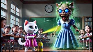 UFO turns Cat Teacher to Zombies‍️Brave Kitten