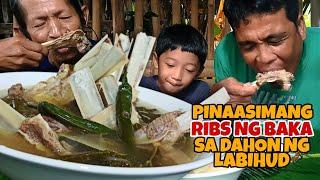 PINAASIMANG RIBS NG BAKA SA DAHON NG LABIHUD #cookingideas by #vlognirandy