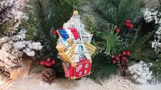 Paris France Suitcase & Monuments - Glass Christmas Ornament