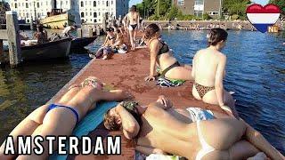 [4K]️Amsterdam Beach Walk, Harbor Beach Swimming Season, Summer 2023, Netherlands