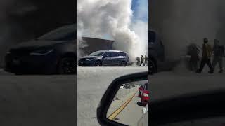 Mercedes caught on fire on 5 freeway California.