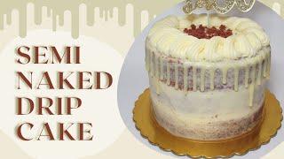 Red velvet semi naked drip cake | How to make cream cheese frosting using SPREADABLE cream cheese