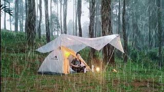 SOLO CAMPING IN HEAVY RAIN AND THUNDERSTORMS‼️RAIN SOUND RELAXING, ASMR