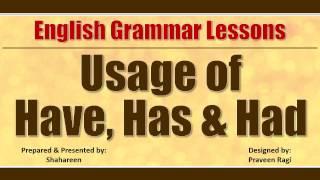 Usage of Have, Has and Had | Basic English Grammar | PR Learning Lab