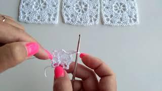Красивый ажурный квадратный мотивы крючком.  Увеличиваем квадратный мотив до нужных нам размеров.
