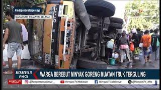 Warga DI Makassar Berebut Minyak Goreng Muatan Truk Terguling Di Depan Kampus UNM