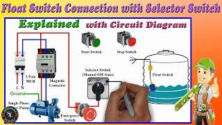 Float Switch Connection with Auto & Manual Selector Switch for Single Phase Water Pump