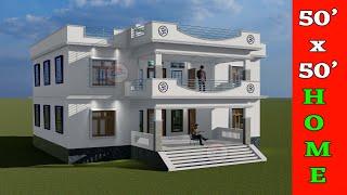 50'x50' House Design for village II 2500sqft ka House Design II 5Bhk House Design by@Myhomeplan