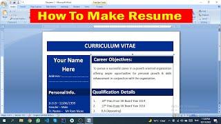 How To Make Resume In Word | Create a Bio-Data