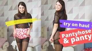 Girl makes pantyhose try on haul upskirt review transparent lingerie haul and panty try on haul