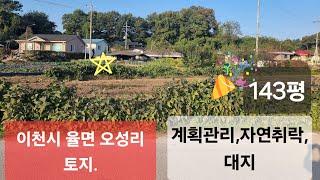 2436.이천시 율면 오성리 143평,계획관리 자연취락 대지임.매매가 9500만원,세컨하우스 텃밭,주말체류형쉼터,매물 토지투자 토지 땅 매매.