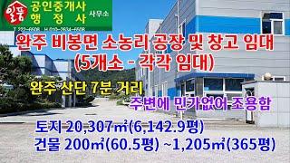 완주 비봉면 소농리 공장 및 창고 임대(5개소)