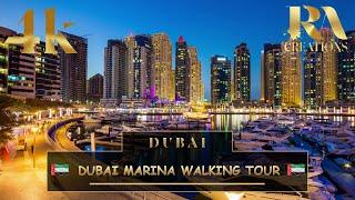 Dubai Marina Walk | Walking Tour | Marina Restaurants and Cafes | Beautiful Dubai Marina at Night