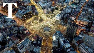 Thousands protest in Serbia over train station accident