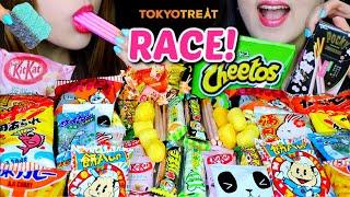 ASMR JAPANESE SNACKS RACE EATING COMPETITION (CHOCOLATE, KITKAT, MARSHMALLOW, POCKY, GUMMY, CHEETOS