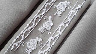 Border line of Viola flowers - 3D White Embroidery