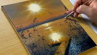 How to Draw a Sunset Lake / Acrylic Painting for Beginners