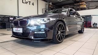 Styling BMW G30 with front splitter, rear spoiler and sidemirorcovers