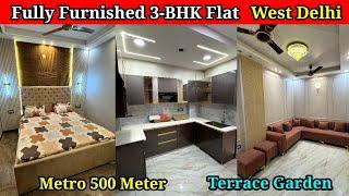 Fully Furnished 3-BHK Flat in West Delhi with Terrace Garden, Lift, Car Parking near Metro, 90% Loan