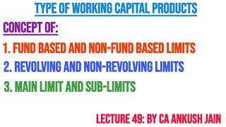 Lecture 49: Revolving, Non revolving, Fund, Non fund based, Main and sub limits in working capital.