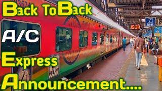 Back to Back AC Super fast Express Announcement At Vijayawada Junction.Non Stop Ac Exp Announcement.