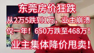 东莞房价狂跌！从2万5跌到1万，业主崩溃，仅一年！650万跌至468万！业主集体降价甩卖！