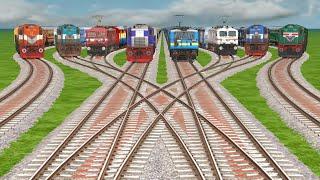 TRAINS CROSSING AT ONE BRANCHED RAILROAD TRACKS | BUMPY TRACKS | Railroad Crossing Simulator