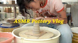 ASMR Pottery Studio Vlog - throwing & glazing day