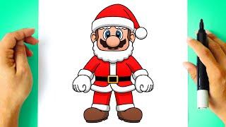 Como DESENHAR o SUPER MARIO de NATAL - Cómo DIBUJAR a SUPER MARIO de NAVIDAD - Christmas Drawing