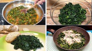 SPINACI 4 Ricette Pronte in 10 Minuti!!!  - SPINACH 4 Recipes Ready in 10 Minutes